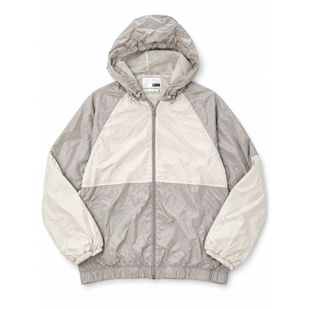 LCKR Gray Cream Colorblock Nylon Hooded Windbreaker Jacket S Streetwear